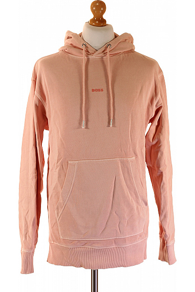 Hugo Boss Růžová Bavlněná Mikina S Kapucí A Klokaní Kapsou Přes Hlavu Streetwear Vel. S
