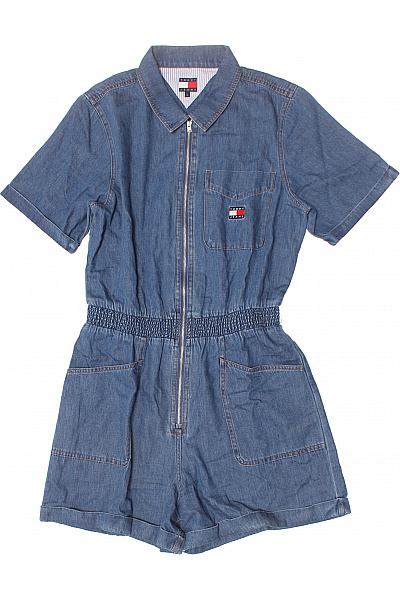 TOMMY HILFIGER Dámský Džínový Krátký Overal Na Zip S Kapsami A Smrštěním Velikost L