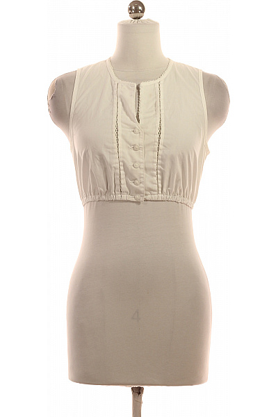 COUNTRY LINE  Dámské Bílé Bavlněné Tílko Crop Top S Knoflíky Retro Velikost 34