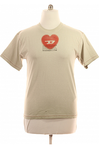 DIESEL Béžové Tričko S Krátkým Rukávem A červeným Potiskem Srdce A Nápisem Velikost XS