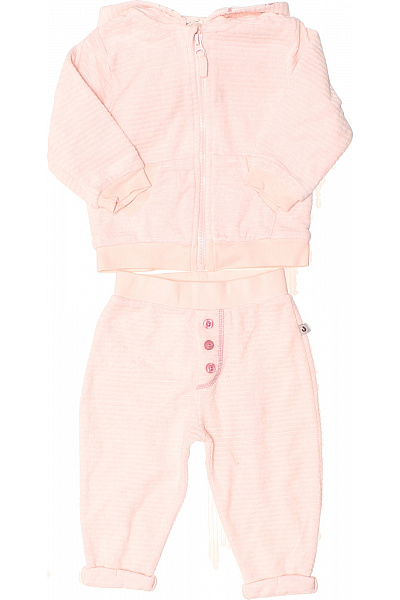 JACKY Dívčí Tepláková Souprava Růžová žebrovaná S Kapucí A Knoflíky Velikost 74 Cm