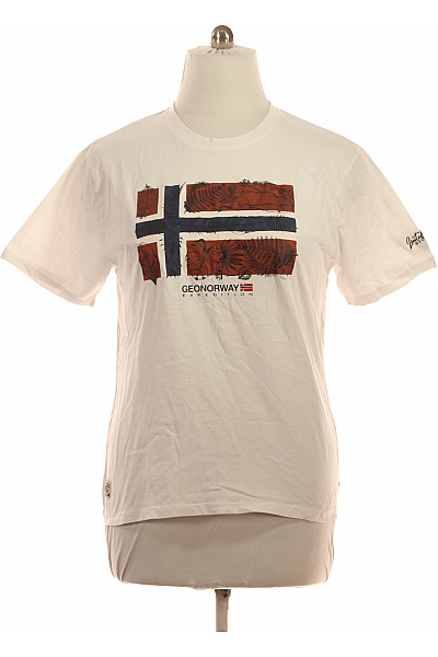 Norway Pánské Bílé Tričko S Krátkým Rukávem A Potiskem Vlajky Vel. Xxl