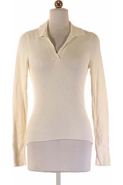 COMMA Dámský žebrovaný Pulovr S Límečkem Bílý Viskózový Velikost 34