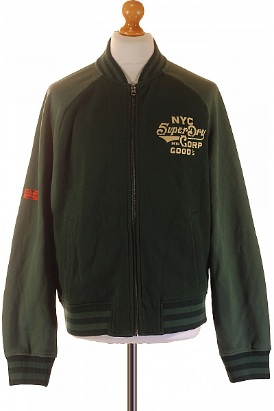 SUPERDRY Bavlněná tmavě zelená bomber mikina se zipem s výšivkou pruhovaná streetwear Vel. m | SUPERDRY | obrázek 2