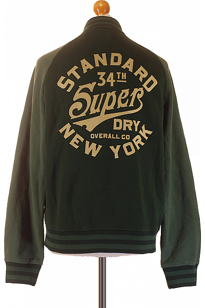 SUPERDRY Bavlněná tmavě zelená bomber mikina se zipem s výšivkou pruhovaná streetwear Vel. m | SUPERDRY | obrázek 3