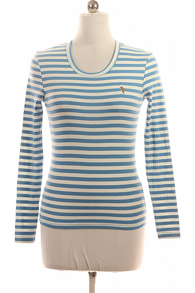 U.S.POLO ASSN. Dámské bavlněné modré bílé pruhované žebrované tričko s dlouhým rukávem a výšivkou Vel. M | U.S.POLO ASSN. | obrázek 2