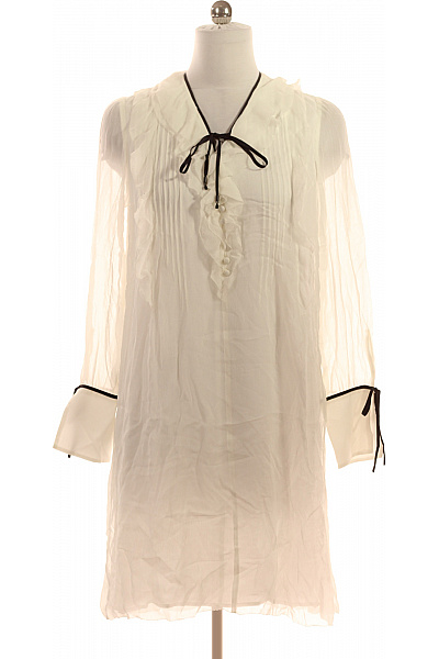 MARCCAIN Bílé šifonové tunikové šaty s dlouhým rukávem a mašlí Vel. M | MARCCAIN | obrázek 2