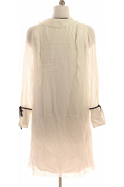 MARCCAIN Bílé šifonové tunikové šaty s dlouhým rukávem a mašlí Vel. M | MARCCAIN | obrázek 3