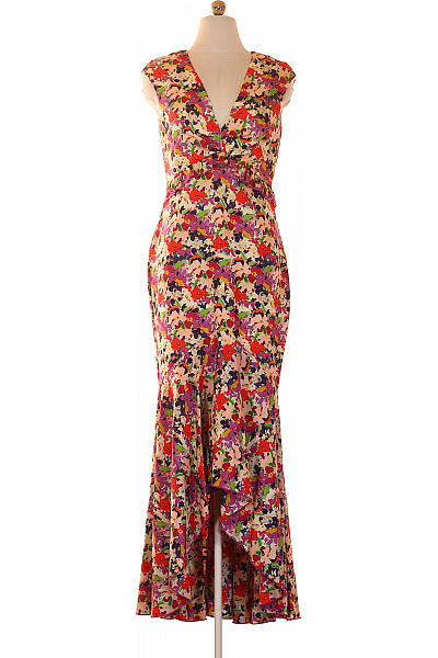 Little Mistress Dlouhé Maxi Květované Šaty Bez Rukávů V-výstřih Volánové Letní Boho Velikost 38