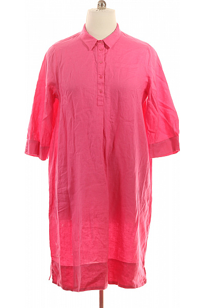 GERRY WEBER Dámské Růžové Lněné Letní Šaty Tunikové Volné Jednoduché Ke Kolenům Vel. XXL