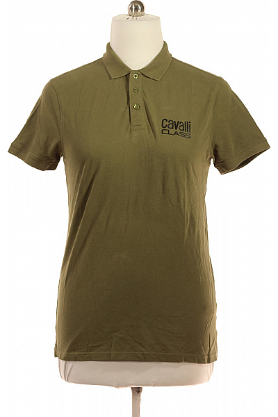 Roberto Cavalli Bavlněné Khaki Polo Tričko S Krátkým Rukávem A Nápisem Vel. L