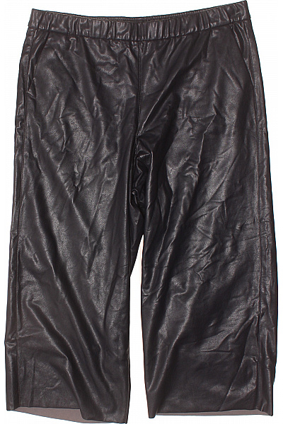 Dámské 3/4 koženkové volné pohodlné černé kalhoty s gumou v pase Velikost 46 | Unimoda | obrázek 2