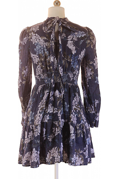 Dámské modré květované šaty s dlouhým rukávem a volánem Velikost xs | Unimoda | obrázek 2