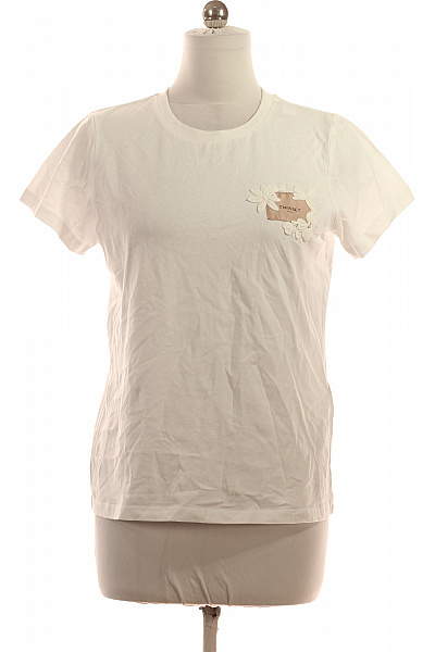 Dámské Bavlněné Bílé Tričko S Krátkým Rukávem A Nášivkou Vel. M