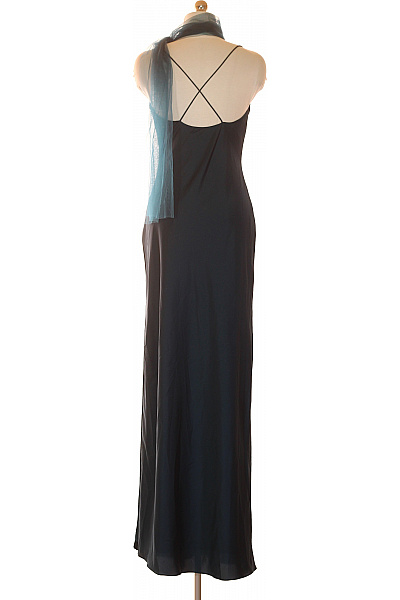 unique just be you Dlouhé černé saténové šaty na ramínka večerní elegantní Vel. 36 | unique just be you | obrázek 2