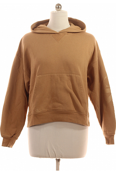 Calvin Klein Dámská bavlněná crop mikina s kapucí přes hlavu hnědá streetwear Velikost l | Calvin Klein | obrázek 2