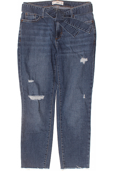 MANGO Dámské Modré Rifle S Vázáním V Pase A Roztřepenými Nohavicemi Velikost 36