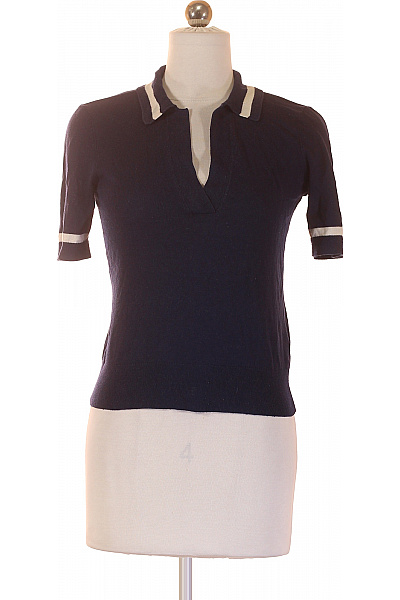 Ralph Lauren Dámská Tmavě Modrá Pletená Halenka S Límečkem A Krátkým Rukávem Retro Vel. XS