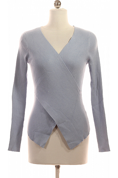 Lascana Dámský Světle Modrý žebrovaný Zavinovací Pulovr S Výstřihem Do V Vel. 36/38