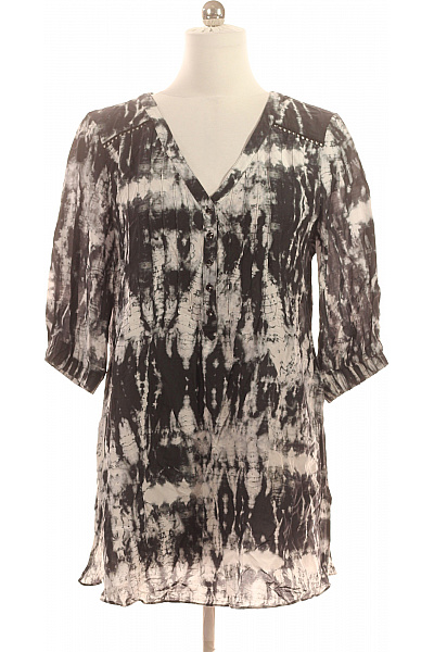 MARYAN MEHLHORN Dámská tuniková halenka černobílá tie-dye s krátkým rukávem V-výstřih Vel. L | MARYAN MEHLHORN | obrázek 2