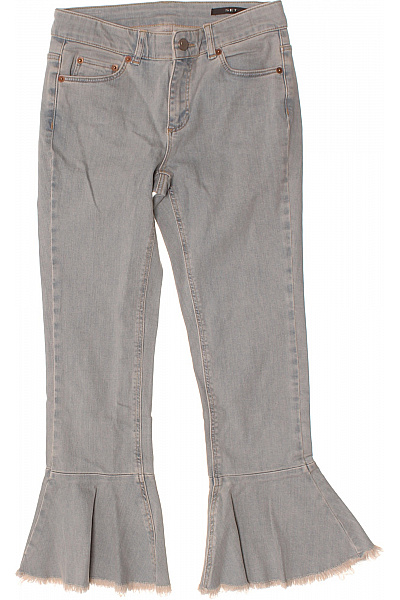 SET Dámské Bavlněné Světle Modré Džíny Zvonové Volné Zkrácené Vel. 36