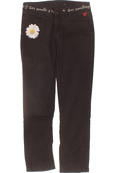 Dámské Tmavé Polyesterové Džíny Rovné S Nášivkami Velikost 26