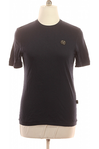 PLEIN SPORT Pánské Tmavě Modré Tričko S Krátkým Rukávem A Texturou Velikost L