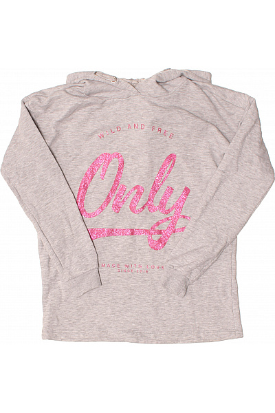 ONLY Dívčí šedá mikina s kapucí třpytivý nápis volný střih Vel. 158/164 | ONLY | obrázek 2