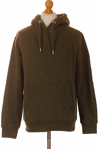 SUPERDRY Pánská Bavlněná Tmavě Zelená Jednobarevná Mikina S Kapucí Přes Hlavu Klokaní Velikost M