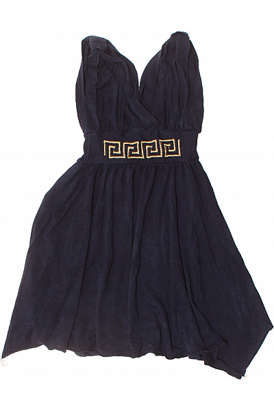 Dívčí šaty tmavě modré řecký vzor volánový krátké letní Vel. 6 | Unimoda | obrázek 2