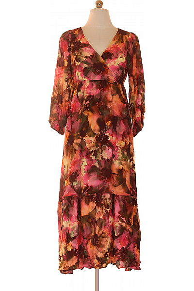 LAWRENCE GREY Viskózové Zavinovací Maxi šaty S Dlouhým Rukávem Květované Volné Boho Velikost 38