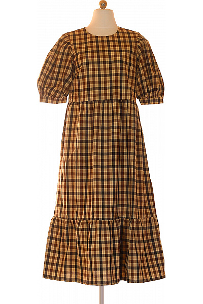 Oasis Dámské bavlněné hnědé kostkované midi šaty volné retro s krátkým rukávem Velikost 10 | Oasis | obrázek 2