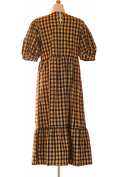 Oasis Dámské bavlněné hnědé kostkované midi šaty volné retro s krátkým rukávem Velikost 10 | Oasis | obrázek 3