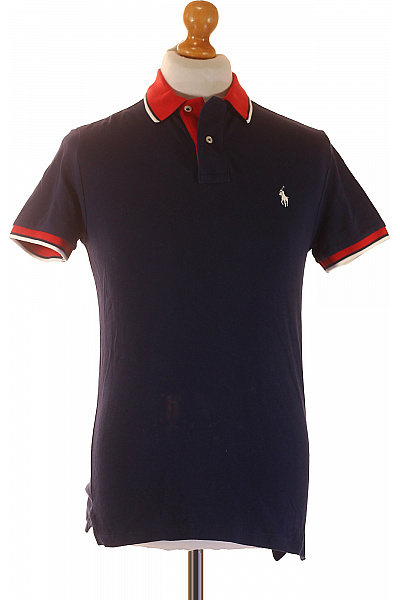 Ralph Lauren Pánské Bavlněné Polo Tričko Modré S červeným Límečkem A Výšivkou Velikost S
