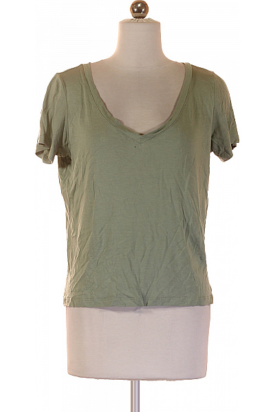 LAWRENCE GREY Zelené Tričko S Krátkým Rukávem A Hlubokým Výstřihem Basic Vel. XS