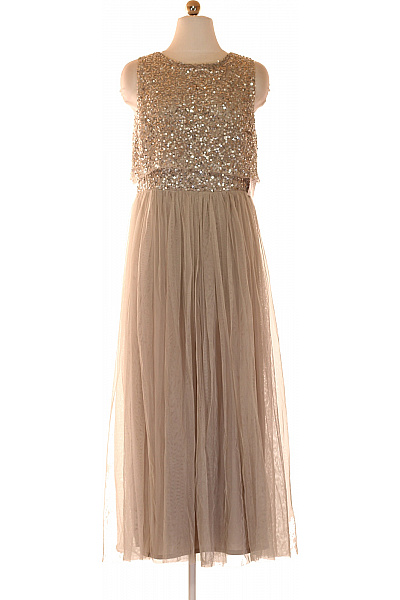 MAYA  Deluxe  Dámské společenské šaty dlouhé tylové třpytivé béžové Vel. S | MAYA  Deluxe  | obrázek 2
