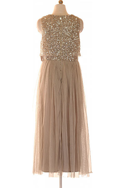 MAYA  Deluxe  Dámské společenské šaty dlouhé tylové třpytivé béžové Vel. S | MAYA  Deluxe  | obrázek 3