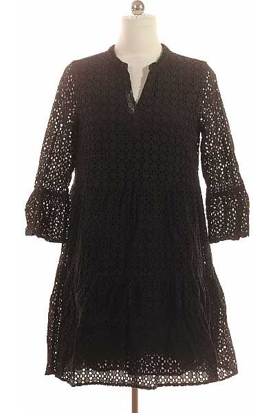 Cartoon Černé Krajkové Letní šaty Tunikové Volné Ažurové Velikost 38