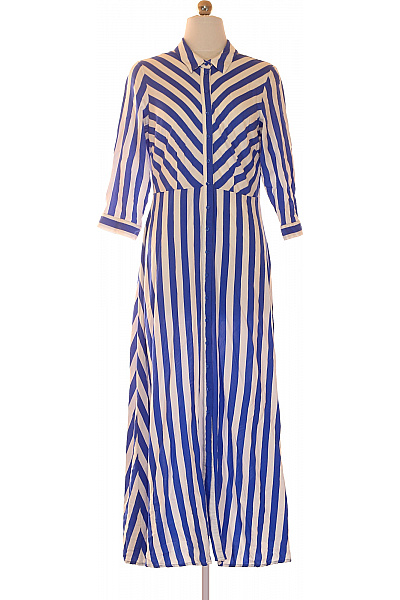 Dámské šaty s dlouhým rukávem pruhované modro-bílé košilové maxi Velikost M | Unimoda | obrázek 2