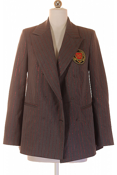 Rinascimento Dámský Polyesterový Blejzr šedý Dvouřadý Třpytivé Pruhované Elegantní Retro Vel. XS