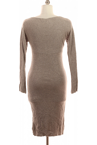 Hnědé žebrované pletené zavinovací šaty s dlouhým rukávem a midi délkou Velikost 36 | Unimoda | obrázek 2