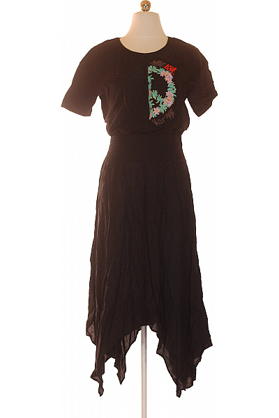 DESIGUAL Černé viskózové letní maxi šaty asymetrické volné s krátkým rukávem Vel. 40 | DESIGUAL | obrázek 2