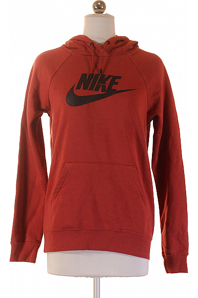 Nike Dámská Bavlněná červená Mikina S Kapucí A Potiskem Klokaní Kapsou Velikost Xs