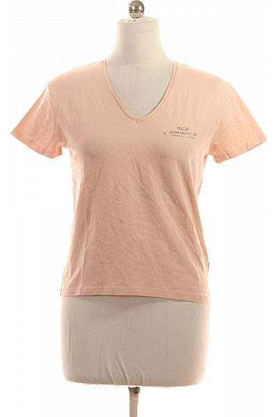 John Richmond Dámské Bavlněné Růžové Tričko S Krátkým Rukávem A Výstřihem V Basic Velikost L