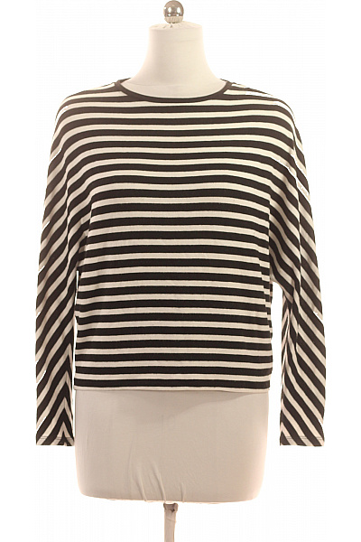 OPUS Dámský černobílý Pruhovaný Pulovr Dlouhý Rukáv Volný Basic Velikost 38