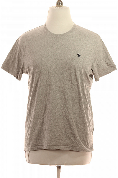 U.S.POLO ASSN. Pánské šedé Tričko S Krátkým Rukávem A Výšivkou Basic Velikost XXXL