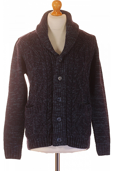Pánský tmavě modrý hrubě pletený kardigan s copánkovým vzorem a šálovým límcem Velikost s | Unimoda | obrázek 2