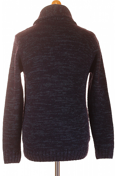 Pánský tmavě modrý hrubě pletený kardigan s copánkovým vzorem a šálovým límcem Velikost s | Unimoda | obrázek 3