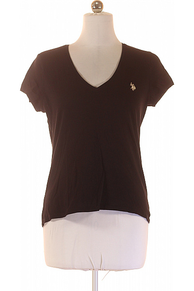 U.S.POLO ASSN. Dámské Hnědé Tričko Krátký Rukáv V-výstřih Jednobarevné Basic Velikost XL | U.S.POLO ASSN. | obrázek 2