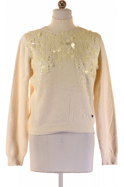 Carolina Cavour Pulovr S Flitry A Rolákem Béžový Pletený Elegantní Velikost S
